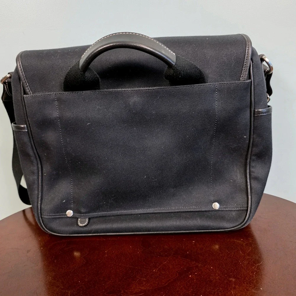 Ghurka Original Collection Black Twill Leather Messenger Bag Laptop Briefcase